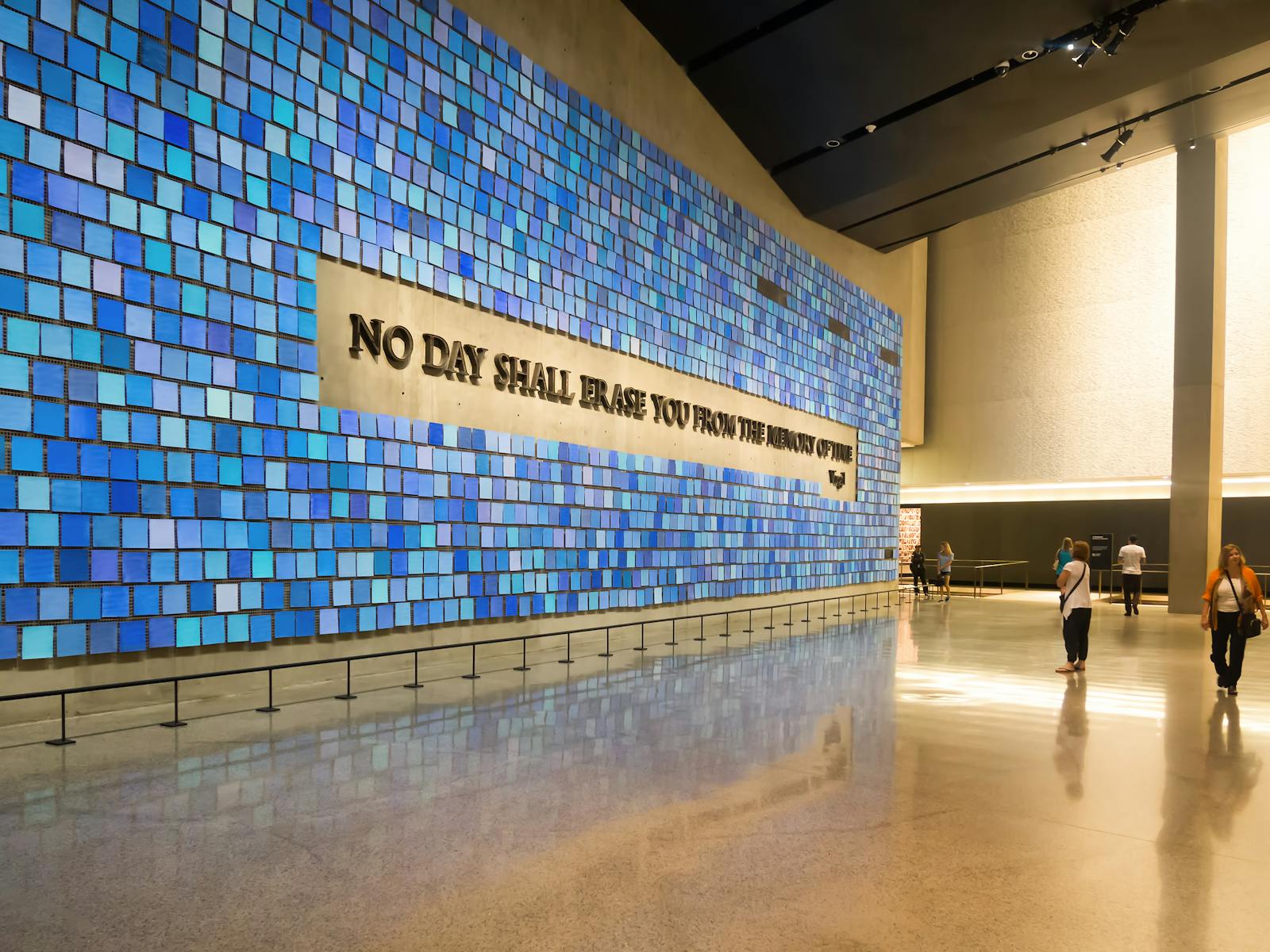 Interior view of the 9/11 Memorial & Museum with wall inscription