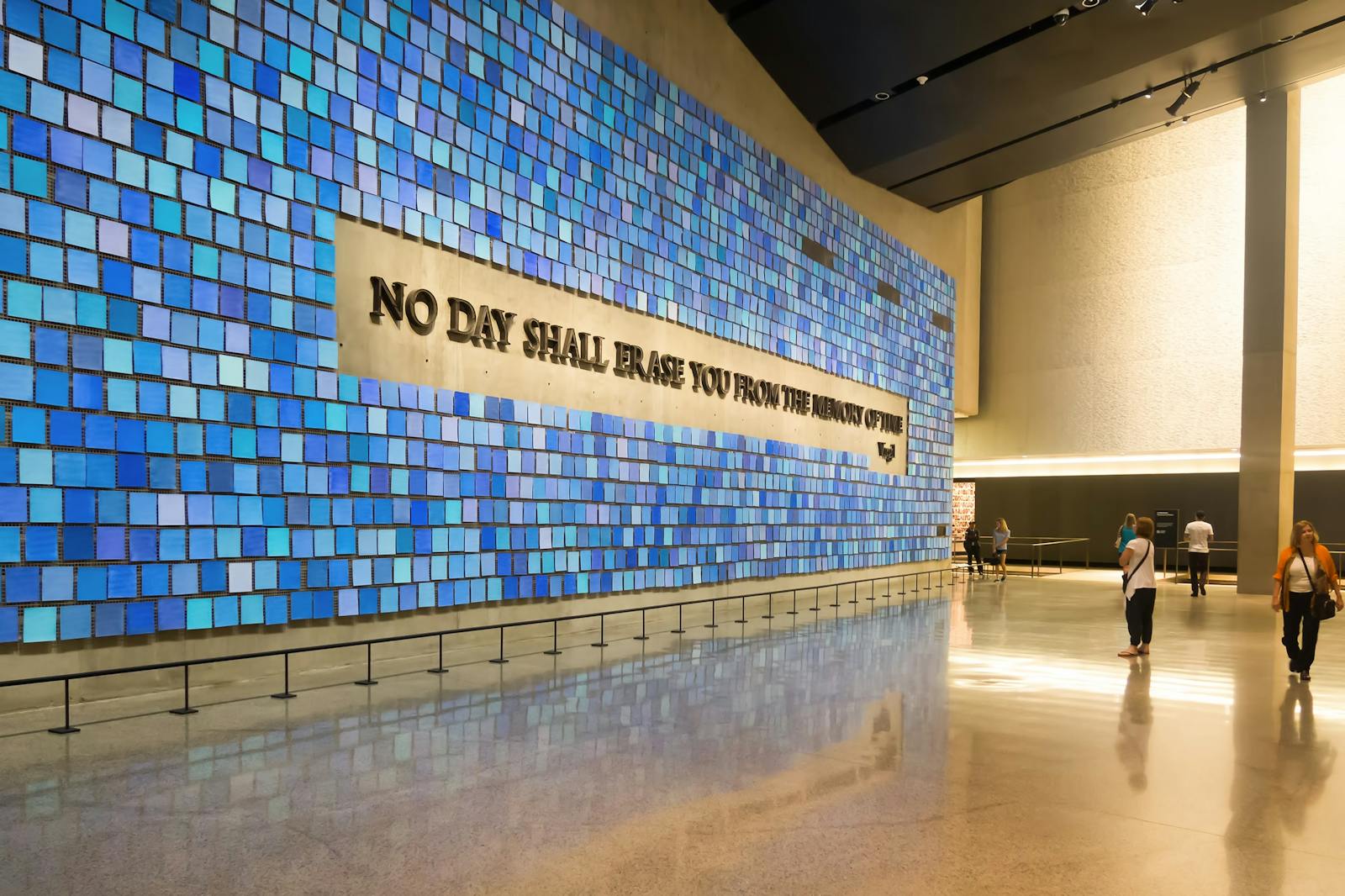 Blue wall of the 9/11 Memorial & Museum with quote