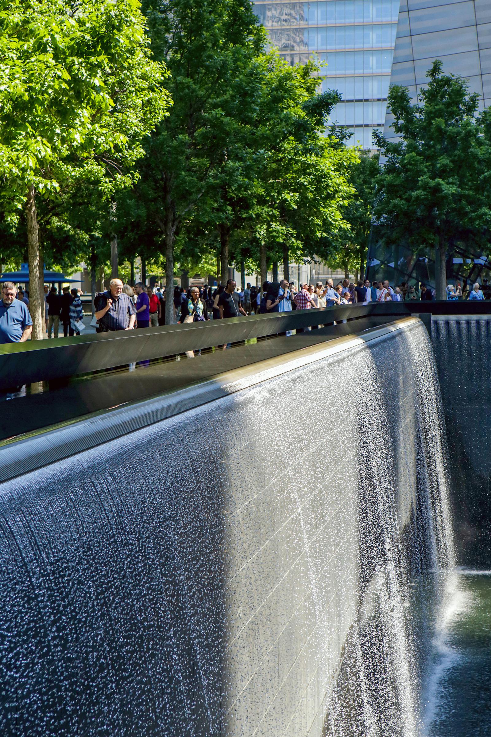 Worm's-eye view of the 9/11 Memorial & Museum pool
