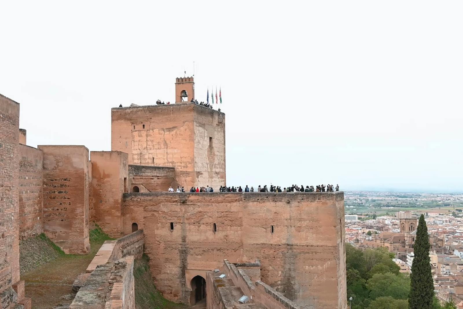 Aerial view of the Alhambra walls over Granada