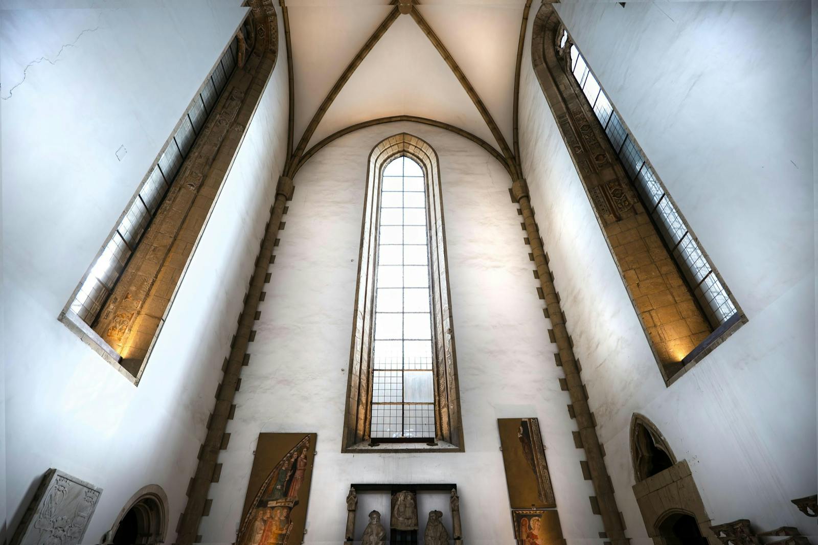 High-angle view of the Gothic nave of Castel Nuovo