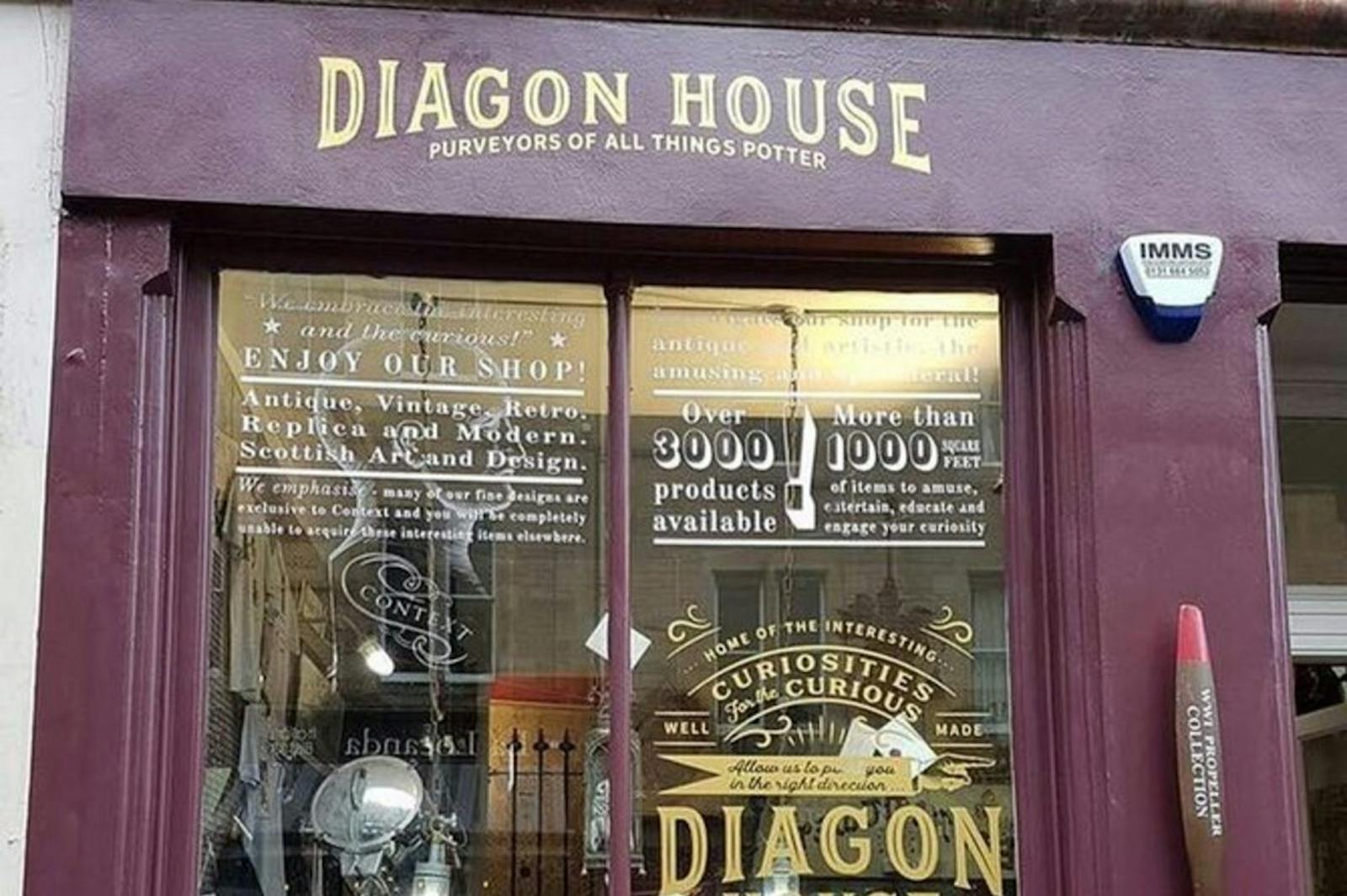 Edinburgh Castle og Diagon House-butikken