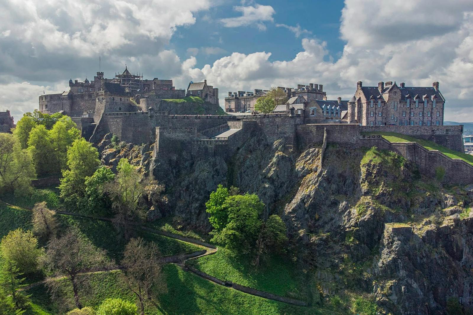 Aerial view of Edinburgh Castle on its cliff