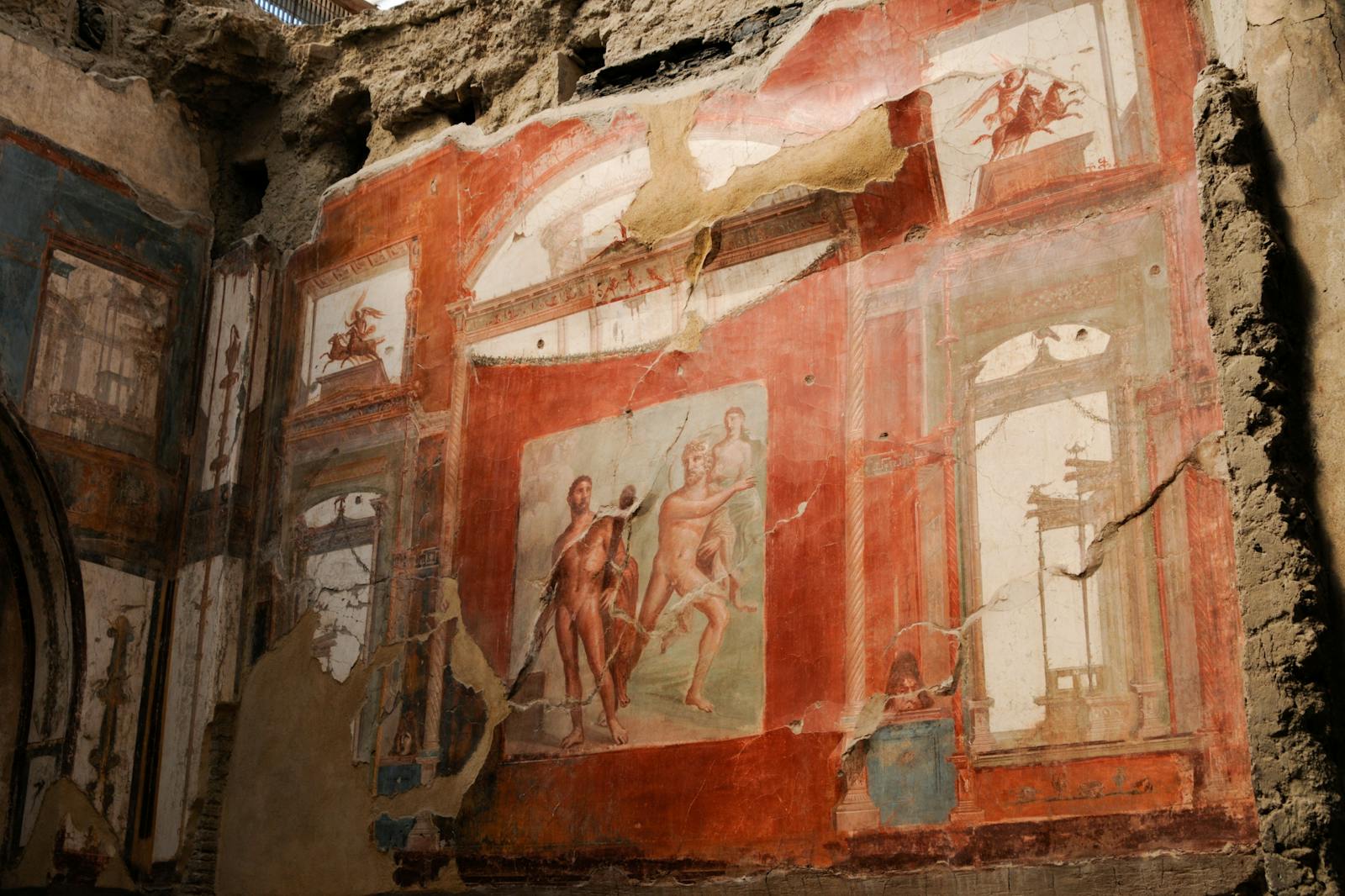 Ancient red and human fresco in Herculaneum