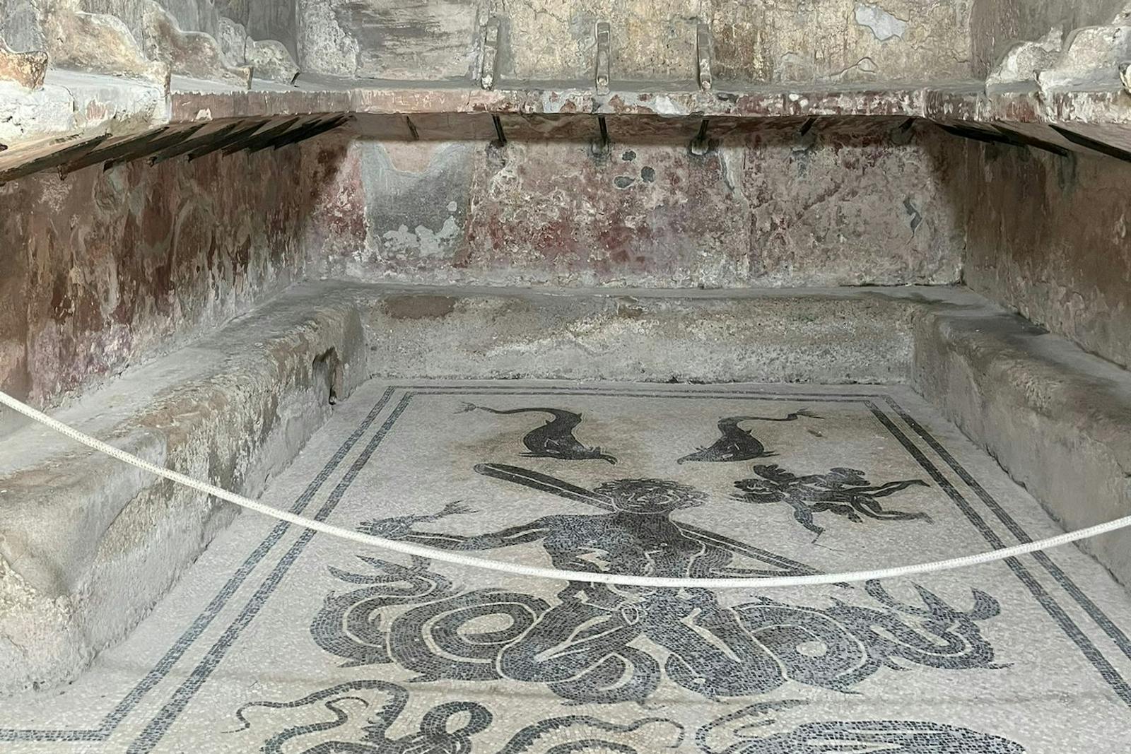 Mythological floor mosaic at the Villa of Herculaneum
