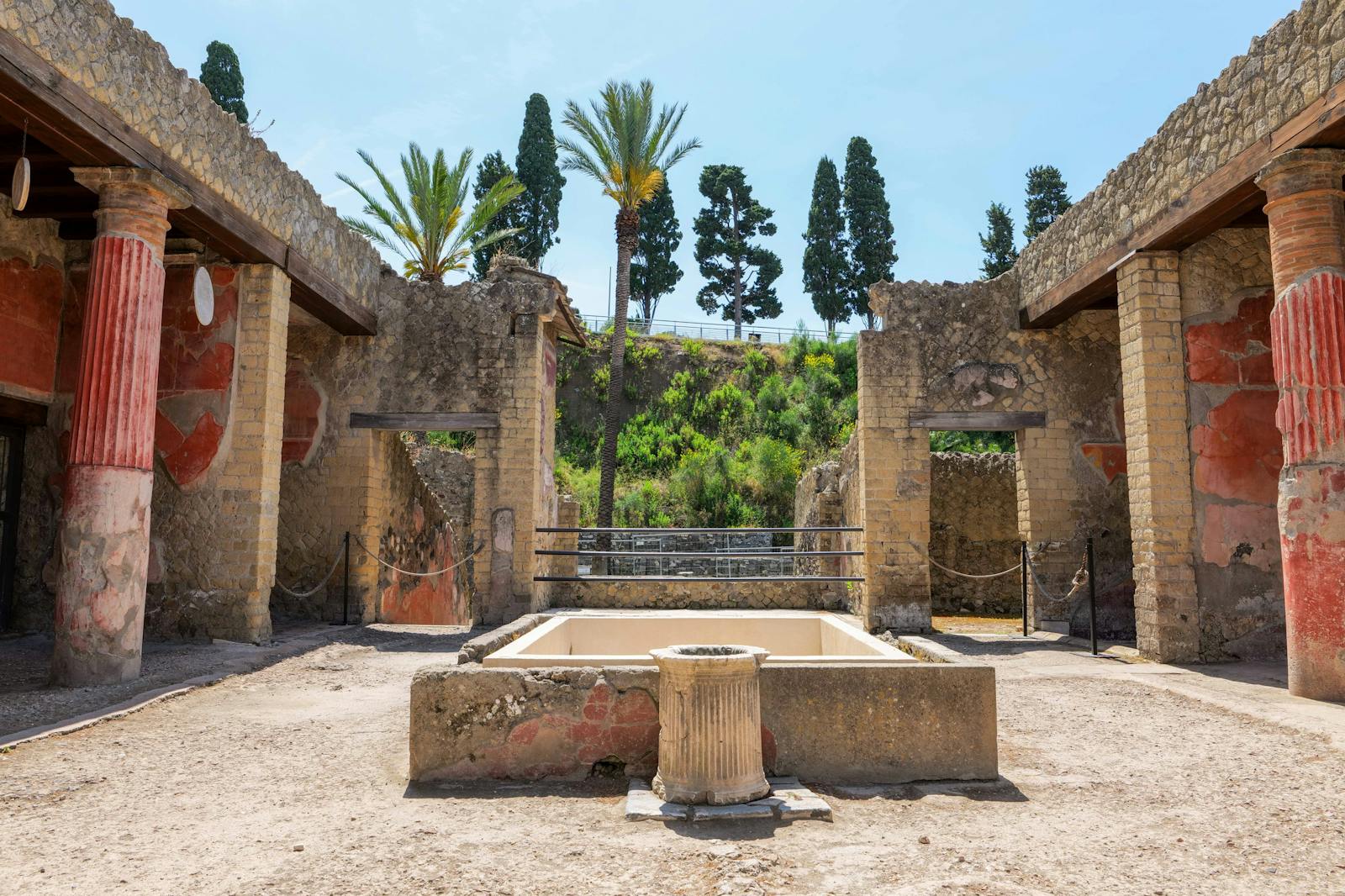 View of the restored peristyle of the Herculaneum ruins