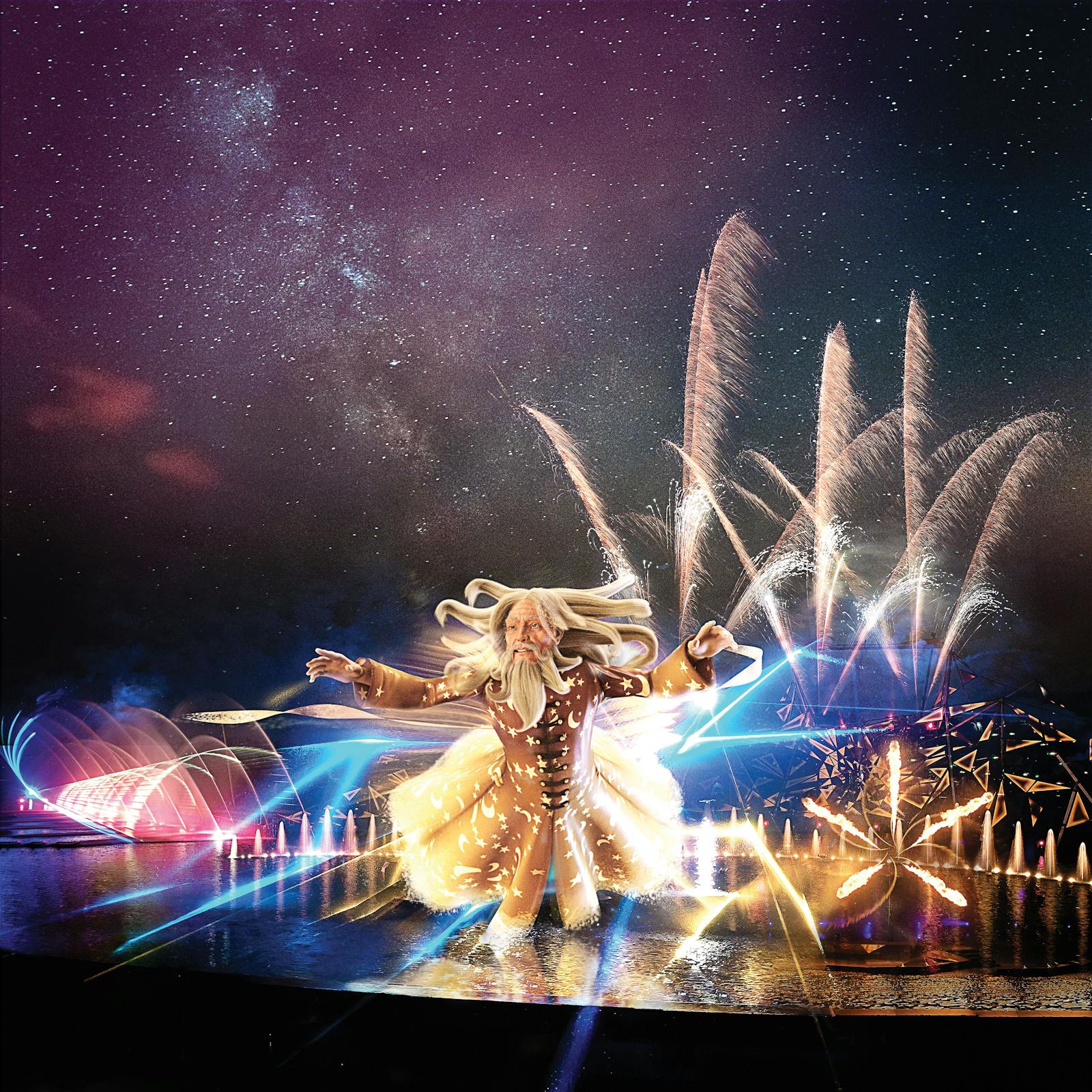 Spectacle magique nocturne avec feu d'artifice au Futuroscope